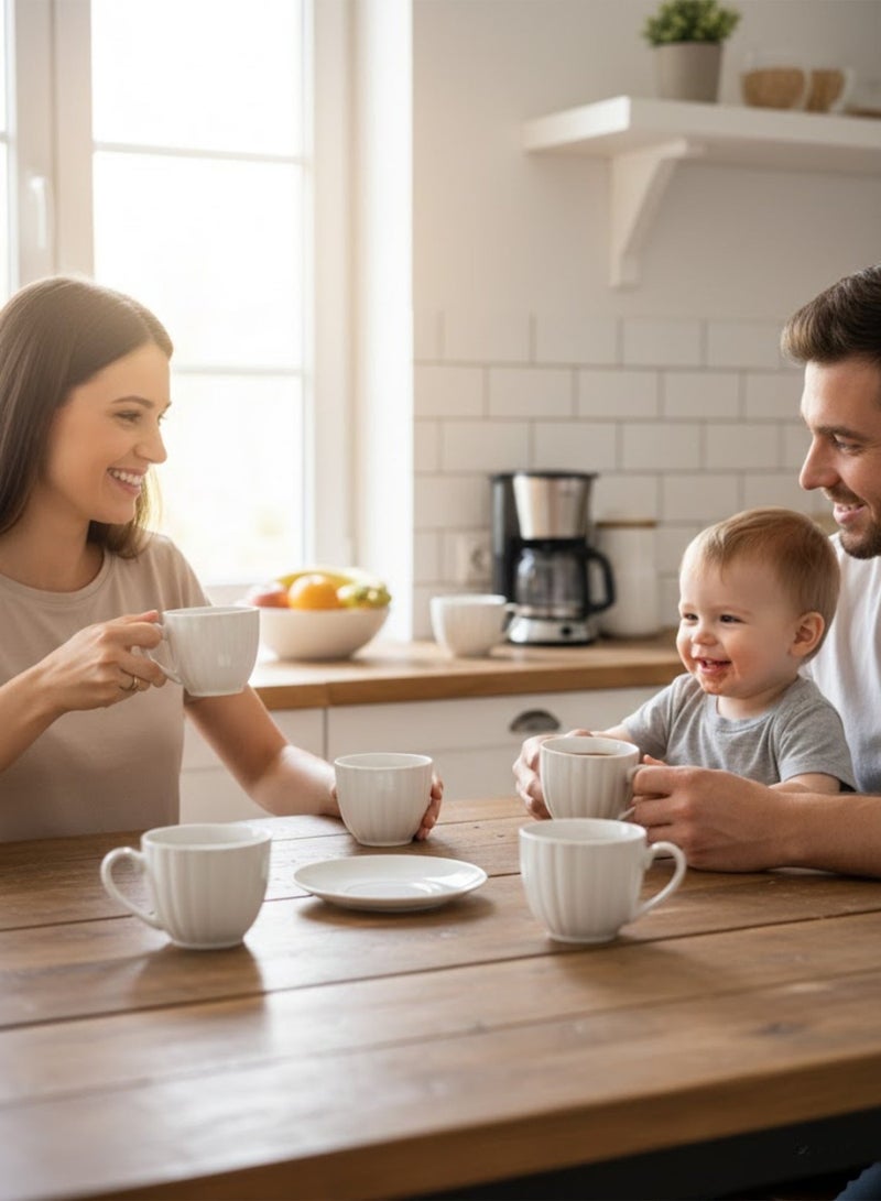 Feelings طقم أكواب شاي وصحن سيراميك، يتضمن 6 × أكواب شاي سيراميك سعة 90 مل، 6 × صحون سيراميك، يخدم 6 أشخاص، أبيض - Image 2
